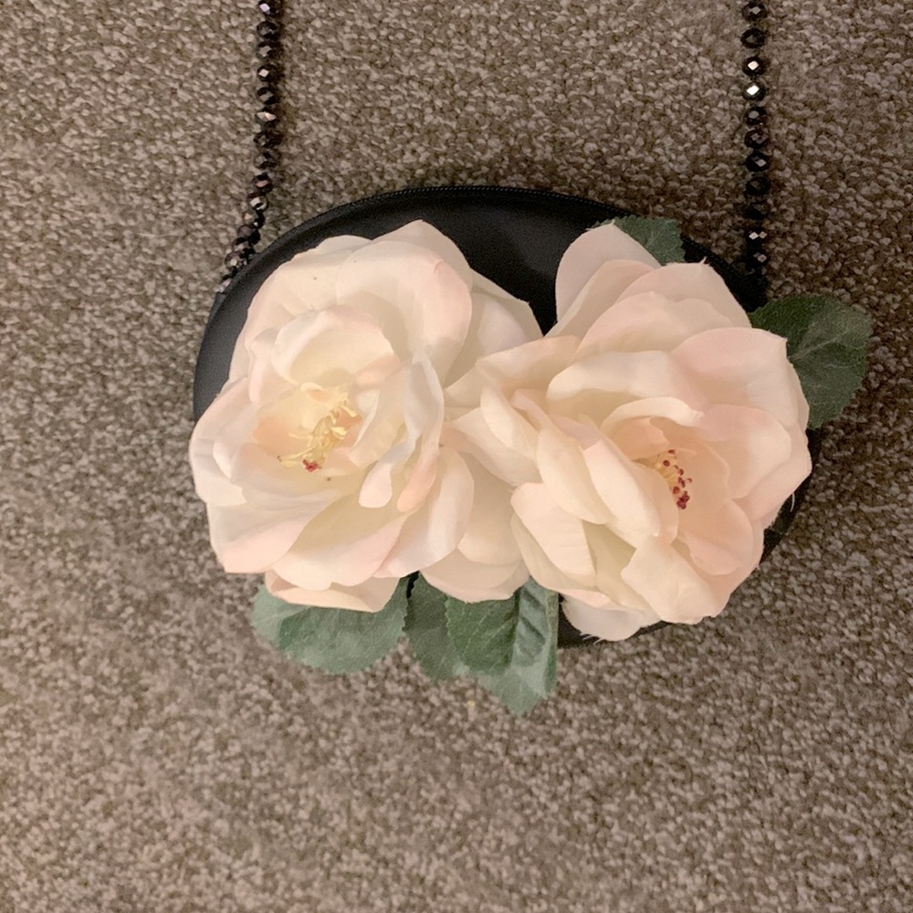 Black Faux Leather Hard Rosette Purse